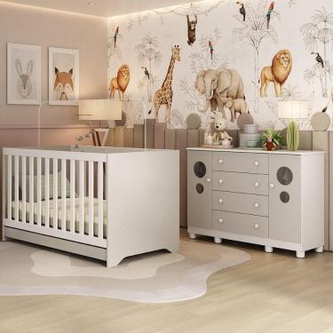 Imagem de Berço Americano 3 Em 1 Com Cômoda 2 Portas 4 Gavetas Bombom Multimóveis MP4712 Branco-off White