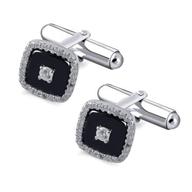 Imagem de Abotoaduras de prata esterlina 925 para homens, abotoaduras de ouro ou prata para homens com zircônia cúbica, abotoaduras de cerâmica em formato quadrado para homens, abotoaduras de camisa de smoking