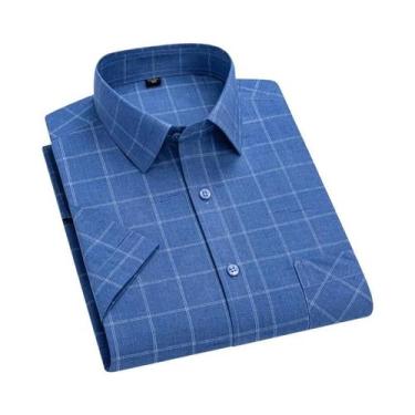 Imagem de Camisa Masculina De Verão Xadrez Manga Curta Antirrugas Casual Listrad