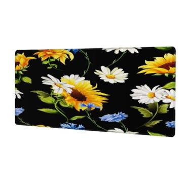 Imagem de Tapete de mouse retrô com flor de girassol grande à prova d'água para computador protetor de mesa com base de borracha antiderrapante para escritório, computador, teclado, laptop e mesa de casa, mouse