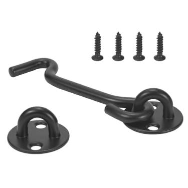 Imagem de Altruvia Trava de gancho e olhal para porta, trava de gancho atualizada de 10 cm para porta, trava de portão com revestimento de proteção contra intempéries, trava de gancho preta adequada para porta