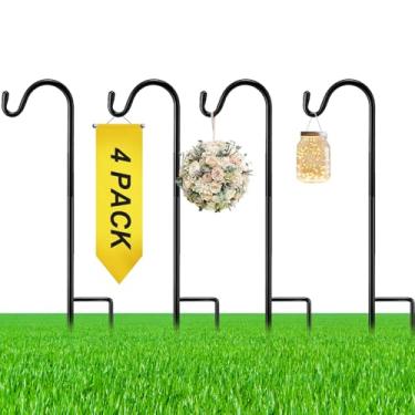 Imagem de Yetene 4 ganchos de pastores de 38 cm para alimentação de pássaros ajustável ao ar livre, ganchos de pastor de aço metálico para beija-flor, poste de alimentador para plantas de jardim, lanterna