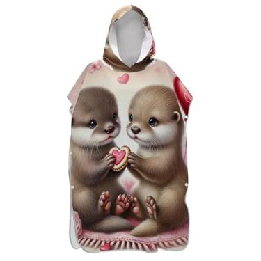 Imagem de Poncho de surf de secagem rápida para mudança de roupão adulto toalha de banho com capuz bonito lontra amor dia dos namorados ponchos de praia para homens