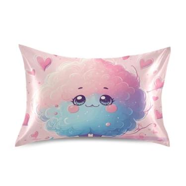 Imagem de Fronhas de cetim engraçado padrão Queen King fronha refrescante casa sala de estar cama tamanho padrão 66.0 cm x 50.8 cm bonito desenho animado rosa azul monstro