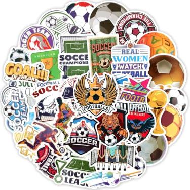 Imagem de Ychsring Adesivos de futebol - 50 peças de adesivos de vinil à prova d'água para garrafa de água, laptop, capa de telefone, copo, guitarra - bola de futebol esportiva para crianças, adolescentes e