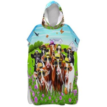 Imagem de Joisal Vaca engraçada borboleta colorida floral poncho de surfe trocador para adultos plus size unissex adulto poncho com capuz praia moletom toalha natação