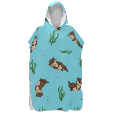 Imagem de Joisal Poncho de surfe plus size para trocador adulto toalha de banho com capuz lontras fofas poncho masculino azul com capuz