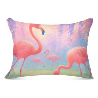 Imagem de Elegante flamingos rosa grande zíper decorativo fronha longa para travesseiro padrão queen king decoração de casa fronhas de cama, tamanho do corpo, 53 cm x 137 cm