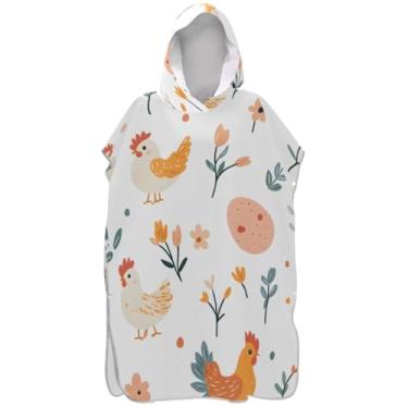 Imagem de Joisal Roupão vestível para adultos, poncho de surfe, praia, capuz, toalha, natação, galinha, branco, poncho masculino com capuz