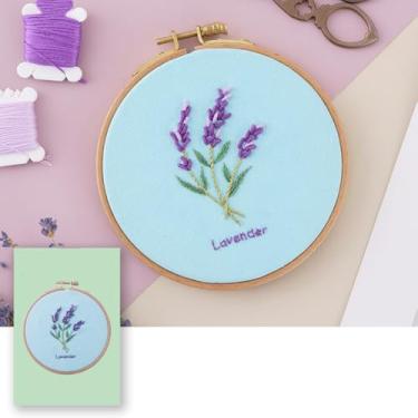 Imagem de Kit de bordado para iniciantes, kit de bordado de flores de lavanda com instruções, inclui vários acessórios, presente para amantes de artesanato.