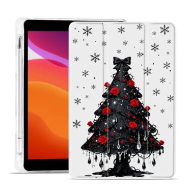 Imagem de MAYCARI Capa de Natal para iPad A16 11 polegadas 2025 com suporte para lápis, árvore de Natal preta rosa vermelha original capa protetora traseira macia TPU para iPad 10ª geração, capa fina hibernar