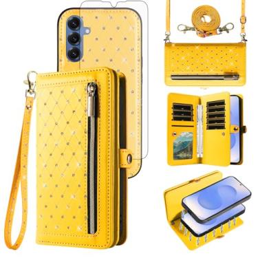 Imagem de Capa de celular para Samsung Galaxy S25 Plus S25+ 5G Carteira magnética destacável com protetor de tela, alça transversal com cordão, compartimentos para cartão de crédito S25Plus 25S + mulheres