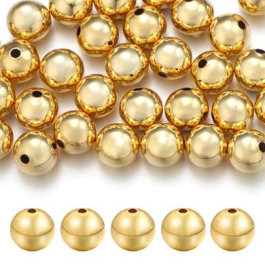 Imagem de Chuyau 30 contas espaçadoras preenchidas com ouro 18 k de 8 mm para fabricação de joias, contas de latão de metal liso sem costura para pulseiras faça você mesmo, colar, brinco, artesanato