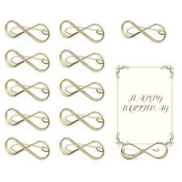 Imagem de LELE LIFE Pacote com 12 suportes para números de mesa, porta-cartões de base ampla, suporte de foto de placa de mesa, clipe de memorando para centros de mesa, festa de casamento, dourado