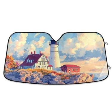 Imagem de Protetor solar costeiro personalizado para farol de aquarela para para-brisa de carro capa de para-brisa automotiva dobrável protetor solar floral S, 134,6 cm x 59,7 cm