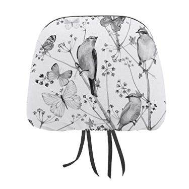 Imagem de Textura natural vintage sem costura com pássaros, flores e borboletas 2 peças capas protetoras de encosto de cabeça para assento de carro universal, capa macia para encosto de cabeça de carro