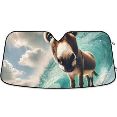 Imagem de Guarda-sol animal burro fofo personalizado para para-brisa de carro capa de para-brisa automotiva universal dobrável animal protetor solar M, 139.7 cm x 70.1 cm