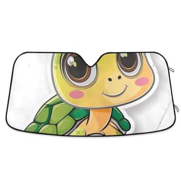 Imagem de Toldo de sol fofo de tartaruga de desenho animado para para-brisa de carro, bonito, personalizado, retrátil para protetor de janelas dianteiras L, 144,8 cm x 80 cm