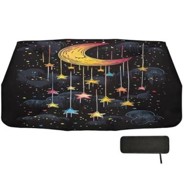 Imagem de Estrelas fofas penduradas na lua SUV sombra solar para para-brisa proteção de isolamento térmico para-brisa guarda-chuva, persiana de janela para-sol de carro