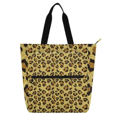 Imagem de Sacola de trabalho marrom com manchas de leopardo douradas para mulheres, bolsa de lona para livros de praia, zíper infantil, presente fofo para amantes de livros