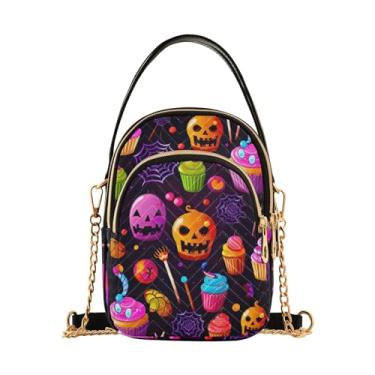 Imagem de GAIGEO Bolsa tiracolo feminina preta e branca floral com folhas e redemoinhos, bolsa tiracolo com alça removível, Ícones de Halloween - 1, One Size
