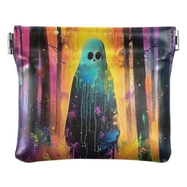 Imagem de Bolsa de moedas de couro marrom com desenho de cachorrinho de desenho animado personalizada feminina masculina colorida para troca de cartões para moedas, Ghost Woods colorido, One Size