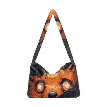 Imagem de Bolsa de pelúcia Ferocious Leopard preta de parede quebrada, sacola com zíper e alça de ombro, bolsa de ombro para mulheres, Ursinho por trás da parede quebrada, One Size