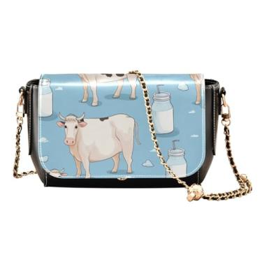 Imagem de GAIGEO Bolsa de ombro feminina de couro de vaca leiteira e garrafa, bolsa de ombro feminina de couro PU, bolsa de ombro de couro para mulheres, Vacas-2, One Size