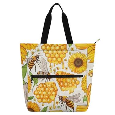 Imagem de GAIGEO Sacola vintage para trabalho em colmeia de abelhas para mulheres, lona, praia, escola, bolsas fofas para crianças com compartimentos