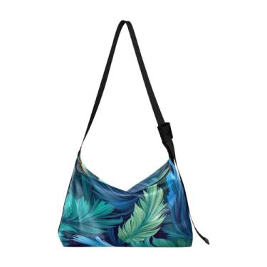 Imagem de Bolsa de couro macio para araras, pássaros e flores tropicais, bolsa de ombro feminina, bolsa de ombro de couro, Verde tropical e azul em azul-9, One Size