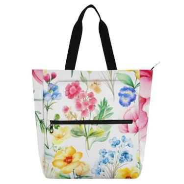 Imagem de GAIGEO Bolsas femininas Wildflowers de lona para livros de praia com zíper para professores e compartimentos