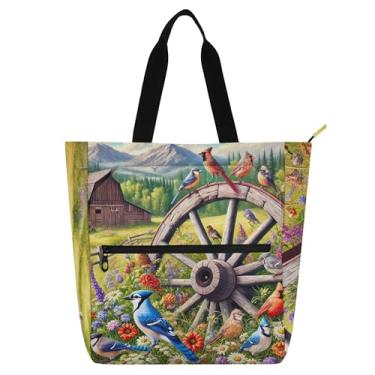 Imagem de GAIGEO Sacola feminina para trabalho com pássaros florais de primavera para faculdade, escola, bolsas para professores, amantes de livros