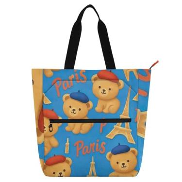 Imagem de Lindos ursos de desenho animado azul bolsas femininas para trabalho lona zíper bolsa de praia bolsas professores amantes de livros presentes