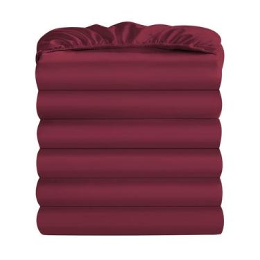 Imagem de Lençol com elástico Maple&Stone King Size, pacote com 6 unidades, Burg