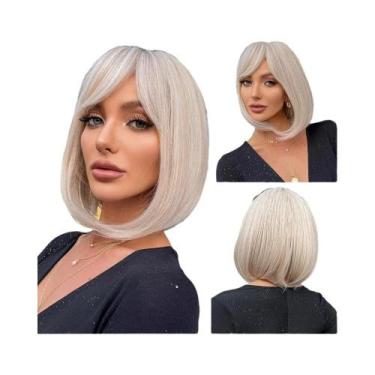 Imagem de Peruca Sintética Curta Lisa Loira Com Franja Em Camadas Natural Para U