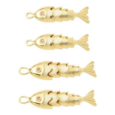 Imagem de UR URLIFEHALL 4 peças, 2 estilos, pingentes de peixe de latão, banhado a ouro 18 K, pingentes de animais marinhos para fazer você mesmo, pulseira, colar, brincos, joias