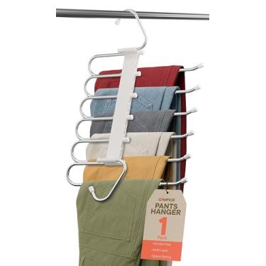 Imagem de Campior Pacote com 1 cabides para calças que economizam espaço, 6 camadas de jeans e organizador de armário para jeans, cachecóis e saias, cabide multicamadas com rolha antiderrapante, aço inoxidável