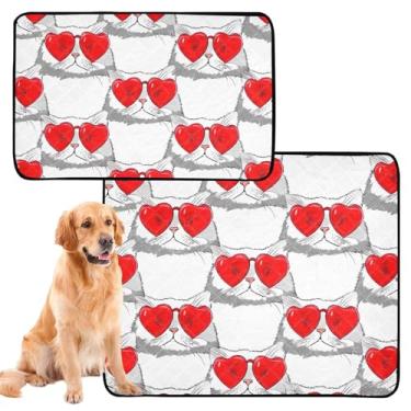 Imagem de Almofadas de xixi laváveis para animais de estimação, reutilizáveis, para gatos, estampa de gato, coração vermelho, dia dos namorados, filhotes, tapetes para cães, à prova d'água, tapete de cercadinho