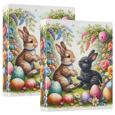 Imagem de Playful Easter Bunnies Spring Joy fichários de 3 cm comporta 3 anéis, 200 folhas, fichário de apresentação de anel redondo, 31,5 x 27 x 6 cm, pacote com 2