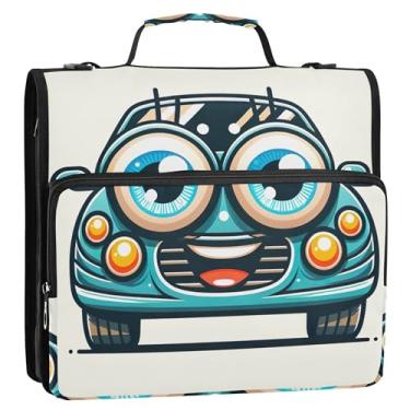 Imagem de Fichários de 3 anéis de desenho animado azul engraçado com 3 anéis para fichários resistentes com zíper bolsa escolar com alça de ombro pasta de armazenamento com alça de ombro pasta de portfólio com