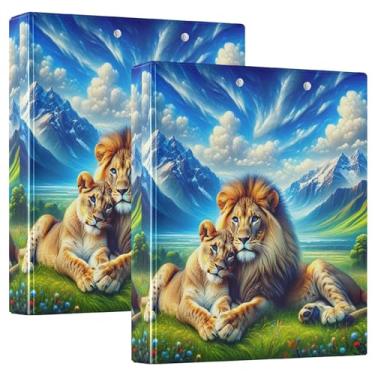 Imagem de Fichários personalizados Majestic Lions Scenic Meadow Print 3,8 cm, 3 anéis, 200 folhas, caderno, anel redondo, fichário resistente, 31,5 x 27 x 6 cm, pacote com 2