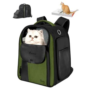 Imagem de Pawmee x Mochila de transporte para gatos Sensej com caixa de areia para gatos armazenável, portátil e economiza espaço, mochila expansível para gatos com malha respirável, para gatos de até 8 kg