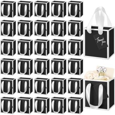 Imagem de Yeaqee 50 mini sacos de presente de papel metálicos com alças 10 x 7 x 11 cm, pequenos sacos de presente com etiqueta de agradecimento para Natal, casamento, aniversário, boas-vindas, presentes