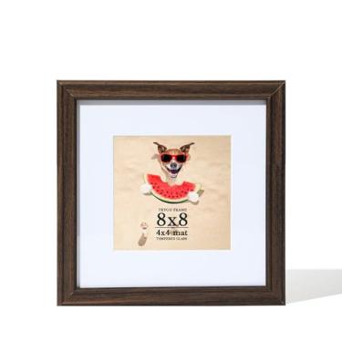 Imagem de TKYGU Porta-retrato 20 x 20 cm nogueira, madeira de carvalho 20 x 20 cm fosca, moldura quadrada de 10 x 10 cm com vidro verdadeiro, moldura de madeira rústica 20 x 20 cm, para decoração de casa