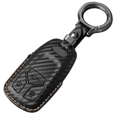 Imagem de Capa de chaveiro compatível com Audi A4L A5 Q7 TT TTS A3 A4 B9 A6 A7 4K A8 E-tron Q5 Q8 C8 D5 SQ8 Chaveiro de carro Chaveiro de fibra de carbono Capa de capa de chave(B-Orange)