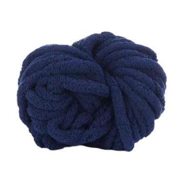 Imagem de shamjina Fio de chenille grosso para tricô, fio para crochê feito à mão, ideal para mantas, tapetes e suéteres, Marinha