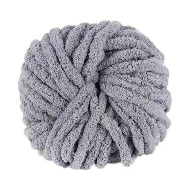 Imagem de shamjina Fio de chenille grosso para tricô manual, ideal para gorros, mantas e suéteres, Cinza