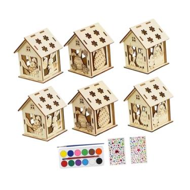 Imagem de Esquirla Kit de artesanato de pintura de Páscoa "faça você mesmo" com 6 peças, incluindo casinhas de madeira compactas para adultos, meninos e
