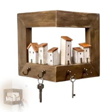 Imagem de Vintage Corner Wall-Mounted Keychain, Sturdy Rustic 3D Wooden Key Hanger with 4 Hooks, Functional Home Storage Organizer,Corner Entryway Doorway Living Room Home Decor (Style A)