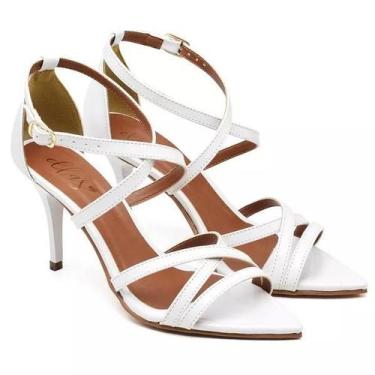 Imagem de Sandália Bico Folha Salto Médio Tiras Finas Branco - Ella'S, 35, Branc